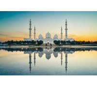 Tableau acrylique 120 x 80 cm : grande mosquée Cheikh Zayed illuminée avec reflets au coucher du soleil, Abu Dhabi, Émirats arabes unis, visite touristique du (247198484)
