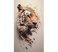 Tableau acrylique 60 x 100 cm : tête de tigre avec papier déchiré sur fond blanc Illustration 3D (200766276)