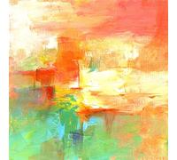 Tableau acrylique 70 x 70 cm : rouge, vert, orange, ocre, jaune, blanc, art mural, peinture acrylique, peinture faite à la main, peinture abstraite peinte à la main, 137054080
