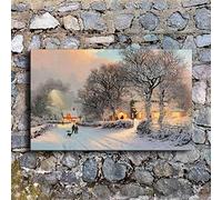 Tableau Affiche Decoration Murale, Scène de neige du village d'hiver vintage Impression sur Toile, Deco Salon Chambre, Tableaux, Posters et Arts Décoratifs (Sans cadre)
