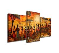 Tableau Africain Grand Format - Décoration Murale Ethnique - Impression Sur Toile Triptyque - Tableau en Trois Parties Moderne - Décoration Murale Africaine - Toile Abstraite (60x40cm +2x 40x30cm)