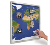 Tableau Aimanté pour Notes 50x50 cm | Cadre Argenté | Cartographier le globe