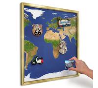 Tableau Aimanté pour Notes 50x50 cm | Cadre Doré | Cartographier le globe