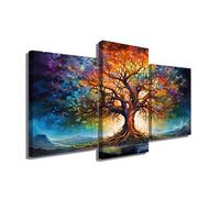 Tableau Arbre De Vie Moderne - Impression Sur Toile Triptyque - Tableau en Trois Parties Moderne - Décoration Murale Arbre De Vie Multicolore - Impression Sur Toile en 3 Parties (100x75cm +2x 80x60cm)