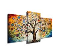 Tableau Arbre De Vie Triptyque - Décoration Murale Spirituelle - Impression Sur Toile Zen - Grand Tableau en Trois Parties Moderne - Décoration Murale Colorée - Toile Design (90x60cm +2x 60x40cm)
