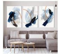 Tableau - Art - Peinture abstraite bleue - 3 panneaux - Décoration murale - Salon
