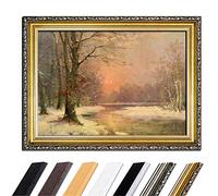 Tableau avec cadre - Adolf Kaufmann Coucher de soleil dans un paysage d'hiver 50 x 40 cm - Impression sur toile encadrée Alte Meister - Cadre antique doré baroque, classique