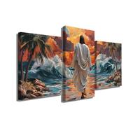 Tableau Avec Cadre De Jesus Christ - Cadre Triptyque Mural - Décoration Murale Chrétienne - Tableau Religieux Catholique - Affiche Chrétienne - Toile De Jesus Christ (90x60cm +2x 60x40cm)