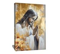 Tableau Avec Cadre De Jesus Christ - Décoration Murale Chrétienne - Cadeau Religieux Catholique - Impression Sur Toile Dorée - Tableau Sur Toile Spirituel - Décoration Murale Zen (40x30cm)