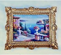 Tableau avec cadre style baroque - Maison au bord du lac - 56 x 46 cm - vue de mer