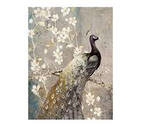 Tableau avec feuille imprimée aux motifs floraux oiseau avec cadre en bois - L. 100 x P. 2 x H. 150 cm - -