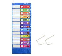 Tableau avec Pochettes Planning Quotidien, horaire des cours avec 26 cartes, 13+1 poches. 13 cartes recto-verso réutilisables couleur + 13 cartes vierges recto-verso; (version anglaise)