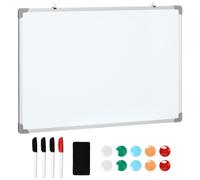 Tableau Blanc Aimanté Magnétique Dim. 90l X 60h Cm Nombreux Accessoires Inclus Cadre Aluminium