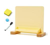 Tableau blanc de bureau polyvalent avec base en bambou effaçable à sec - Boîte de rangement avec marqueur noir - Facile à écrire et parfait pour le bureau