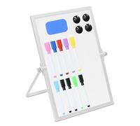 Tableau blanc de table Relaxdays, 30 x 20 cm, magnétique, pivotant 360°, avec stylos, aimants, éponge, blanc/argent