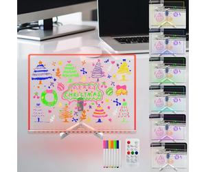 Tableau Blanc Effaçable à Sec Acrylique avec Stand Lumineux, 30 x 40 CM, 7 Changements de Couleur, Télécommande, Minuterie, Variation d'Intensité, Grand Tableau de Notes à LED, 7 Marqueurs de Couleur