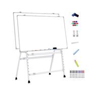 Tableau Blanc Effacable Sur Pied, White Board Double Face, Tableau Blanc Magnetique, Whiteboard Pliable Roulette, Hauteur Réglable(White,90x120cm/35x47in)
