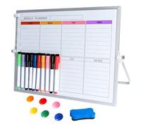 Tableau blanc hebdomadaire avec support, effaçable à sec, format A3, double face, 10 marqueurs, 6 aimants, 1 gomme pour planifier la maison, le bureau, l'école et les choses à faire - 40 x 30 cm