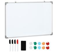 HomCom Tableau blanc magnétique 90 x 60 cm cadre aluminium avec 4 feutres, effaceur et 10 aimants