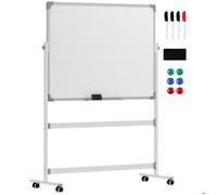 HomCom Tableau blanc magnétique double face rotatif mobile avec aimants, marqueurs, gomme
