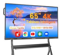 Tableau Blanc Interactif 65" 4K UHD, Écran Tactile Intelligent Tout-en-Un avec Android 13 et 128 Go, Ecosystem, Wi-Fi & Bluetooth pour Bureau, École, Entreprise(Tableau & Support Mural Uniquement)