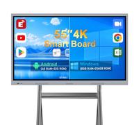 Tableau blanc interactif intelligent de 55", 4K UHD avec adaptateur d'affichage sans fil et double système, idéal pour les entreprises (support mural inclus)