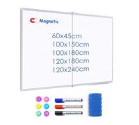 Tableau blanc magnétique 180 x 100 cm, effaçable à sec, cadre en aluminium, grand tableau blanc avec 3 marqueurs, 6 aimants, 1 gomme