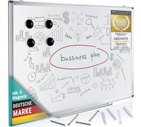 Tableau blanc magnétique 90 x 59 cm, tableau magnétique et effaçable avec porte-stylo et 4 aimants ; tableau indispensable pour l'école, le bureau et la maison