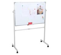 Tableau blanc magnétique à roulettes, double face, 90 x 60 cm, réversible à hauteur réglable à 360°, tableau blanc effaçable à sec avec roues et plateau mobile pour bureau, école