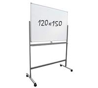 Tableau blanc magnétique - Double surface - Support sur roues (120 x 150 cm)