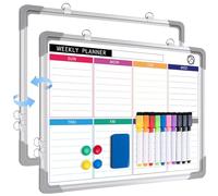 Tableau blanc magnétique hebdomadaire, petit 40 x 30 cm, calendrier mural, double paroi pour la planification, la liste, le dessin, l'école, la maison