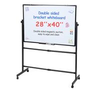 Tableau Blanc Magnétique Mobile 100x70cm Double Face FLASIDU, Hauteur réglable, sur roulettes,10 marqueurs, Acier galvanisé,Blanc