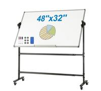 Tableau blanc magnétique mobile - 48'' x 32'' - Rotation 360° - Hauteur réglable - Tableau d'extinction à sec avec roulettes et tablette - Blanc