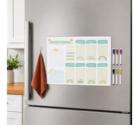 Tableau blanc magnétique Planificateur Hebdomadaire, Nettoyable & Réutilisable, pour Réfrigérateur, Plan Familial, Planning Nettoyage, Plan Menus, 6 Feutres & Chiffon Suspendu, 40,6 x 30,5 cm