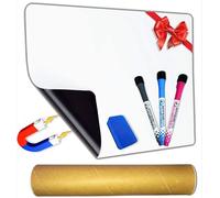 Tableau Blanc Magnétique pour Frigo A3 Tableau Effaçable à Sec Aimanté Flexible pour Planning Semaine Liste de Courses Cuisine Notes de Bureau pour Adultes et Enfants, 3 Marqueurs et un Effaceur.