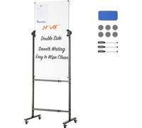 Tableau blanc magnétique sur roulettes - 611 x 1220 mm - Tableau blanc portable réglable en hauteur - Avec support - Tableau blanc double face avec roulettes - Tableau blanc mobile pour le bureau, la 