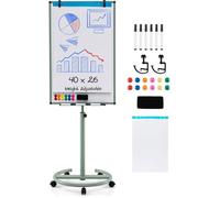 Tableau Blanc Mobile 100x65cm COSTWAY-Effaçable à Sec-Hauteur,Angle Réglable-5 Roues-Trombones-Bloc de Papier-12 Aimants-Vert