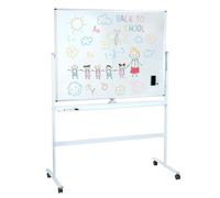 Tableau Blanc Mobile 90 x 120 cm, Tableau Magnétique Double Face sur Roulettes, Réversible, Réglable en Hauteur et Inclinaison, Tableau Effaçable à Sec pour Bureau, École et Formation