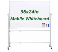 Tableau blanc mobile double face magnétique effaçable à sec avec support roulant portable, cadre en aluminium réversible à 360°