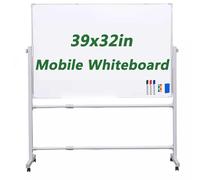 Tableau blanc mobile double face magnétique effaçable à sec avec support roulant portable, cadre en aluminium réversible à 360°