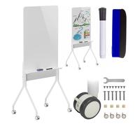 Tableau blanc mobile effaçable à sec Ergo Office 119x79 cm horizontal simple face avec roulettes verrouillables et étagère pratique (Orientation verticale, 1190x790mm)
