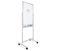 Tableau Blanc Pronomic WB-6090, magnétique, pivotant, double face 60x90cm, effaçable à sec, cadre alu, roulettes verrouillables, inclus marqueurs, aimants, éponge, blanc.
