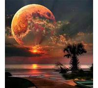 Tableau Brodé Au Point De Croix Décoratif Toile D'art Murale, 5d Peinture Diamant Par Numéros, Kit D'impression De Perceuse Complète De Lune Brillante, Nouvelle Collection