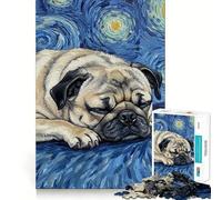 Tableau Carlin endormi sous Un Ciel étoilé pour Adultes, Puzzle de 1000 pièces, défi cérébral, Jeu Anti-Stress, décoration Murale Transparente (50x75cm)