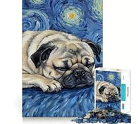 Tableau Carlin endormi sous Un Ciel étoilé Puzzle de 1000 pièces pour Adultes Jeu de réflexion Stimulant Amusant à Partager Qualité supérieure Cadeau Exquis (38x52cm)