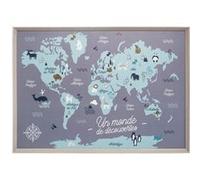Tableau carte du monde - L 70 x P 3 x H 50.3 cm - Enfant - Bleu G