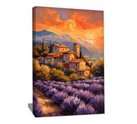 Tableau Champs De Lavande - Decor Paysage DE Provence - Impression Sur Toile Avec Cadre Paysage - Tableau Décoratif Salon Nature - Art Mural Coloré - Décoration Murale Moderne Abstraite (80x60cm)
