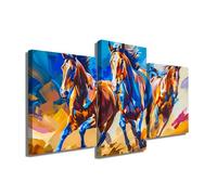 Tableau Cheval Moderne - Décoration Murale Animaux - Tableau Triptyque Mural Abstrait - Impression Sur Toile Trois Parties - Cadeau Cremaillere Maison - Cadeau Fan De Chevaux (60x40cm +2x 40x30cm)