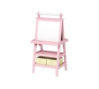 AIYAPLAY Tableau chevalet enfant 3 en 1 tableau double face enfant avec panneau blanc et noir magnétique - rouleau papier + 2 paniers rangement intégrés - 3-6 ans en bois rose