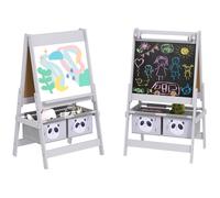 Tableau chevalet enfant - AIYAPLAY - double face - tableau blanc - tableau à craie rouleau papier - 2 paniers - gris